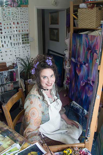 West Sussex Art Tutor Claire Harrison in her art studio