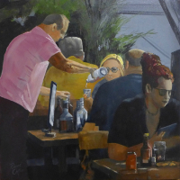 Another Bottle – Restaurant scene Painting by North Hampshire Open Studios member David Cotton