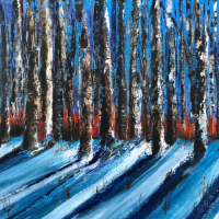 Winter Sun Forest in Snow – Landscape by Cookham Arts Club member – Wendy Mercer