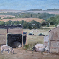 Pigs at Goring – Landscape Painting by Reading Guild of Artists member and Art Tutor Shelagh Casebourne