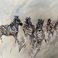Zebras Charge – Wildlife Art Gallery – Watercolour and Acrylic – Artist Jenny Whalley
