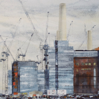 Battersea Power Station, London Redevelopment - Painting by Urban Artist Linda Saul