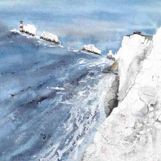 Needles - Isle of Wight - Painting by Royal Watercolour Society Contemporary Watercolourist Linda Saul