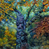 Ancient Gnarled Oak Tree – Swinley Forest, Berkshire – Oil Painting by Artist Yana Kucheeva