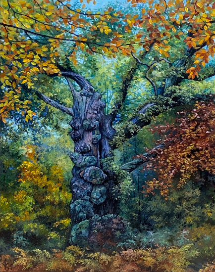 Ancient Gnarled Oak Tree - Swinley Forest, Berkshire - Oil Painting by Artist Yana Kucheeva