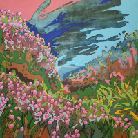 Cliffside Flowers – Tumbling Thrift – Original Art – Limited Edition Signed Giclee Print also available – Berkshire Acrylic Artist Simon Pink