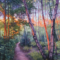 Path through sunlit forest, Long Hill Park – Oil Painting by Berkshire Artist Yana Kucheeva