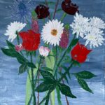 Sea Holly and Tulips Bouquet  – Acrylic Impasto Floral Painting by Artist Rachel Goffredo