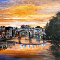 Sunset over Eton Bridge – Acrylic Painting by Old Windsor Landscape Artist Sucheta Rose