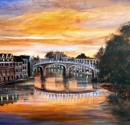 Sunset over Eton Bridge - Painting by Windsor Landscape Artist Sucheta Rose