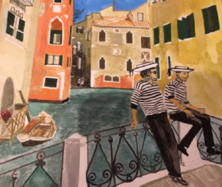 Venetian Gondoliers by Venice Canal - Artist Rachel Goffredo