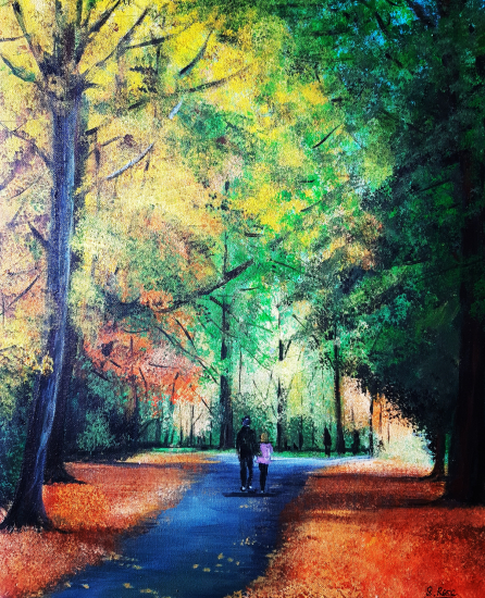 Windsor Great Park, Berkshire - Woodland Walk Landscape Painting by Acrylic Artist Sucheta Rose
