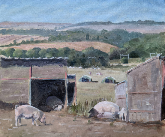 Pigs at Goring - Landscape Painting by Reading Guild of Artists member and Art Tutor Shelagh Casebourne